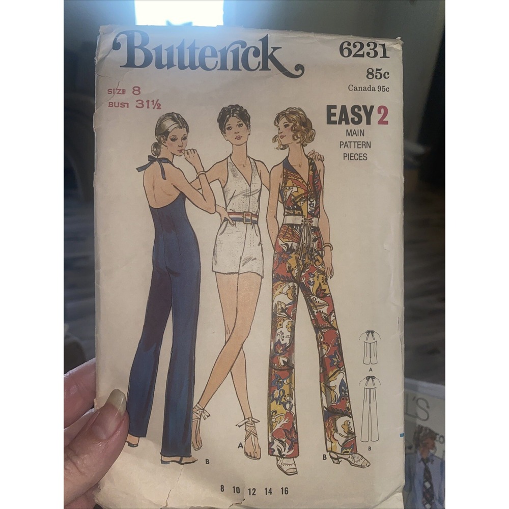 Vintage 1970s Butterick 6231 Misses Jumpsuit Romper Sewing Pattern Size 8 Cut